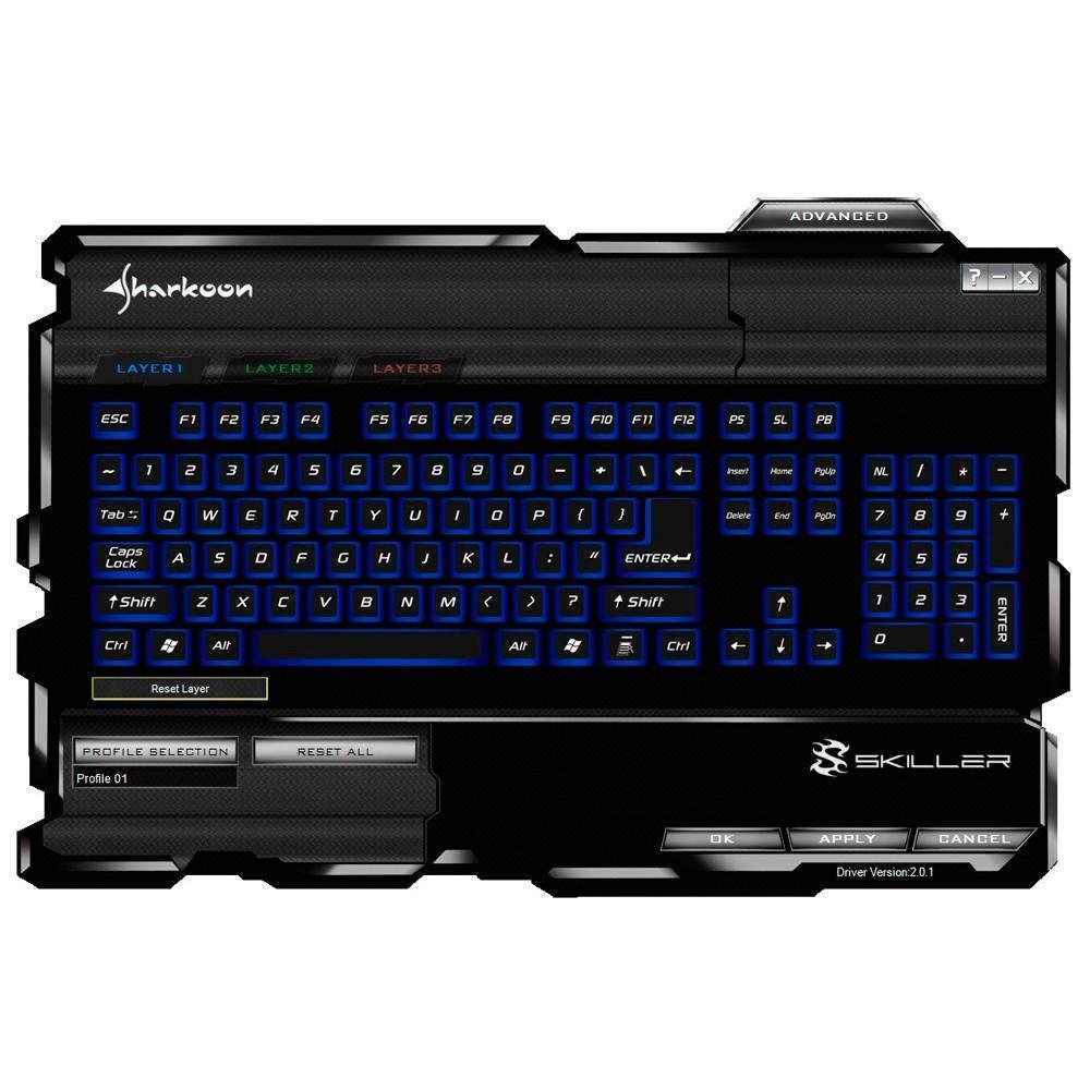 Teclado Sharkoon Gamer Multimídia Skiller Preto e Azul