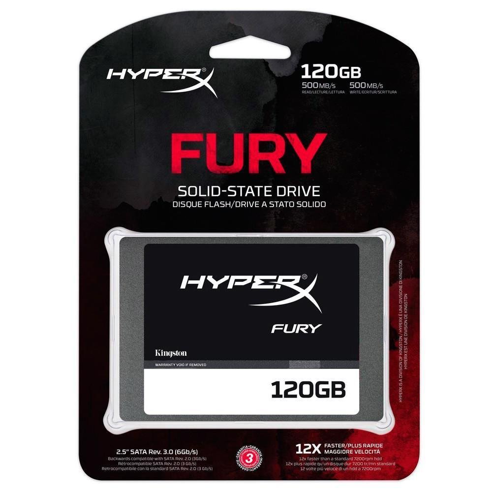 SSD Kingston HyperX Fury 2.5´ 120GB SATA III 6Gb/s Leituras: 500MB/s e Gravações: 500MB/s - SHFS37A/120G