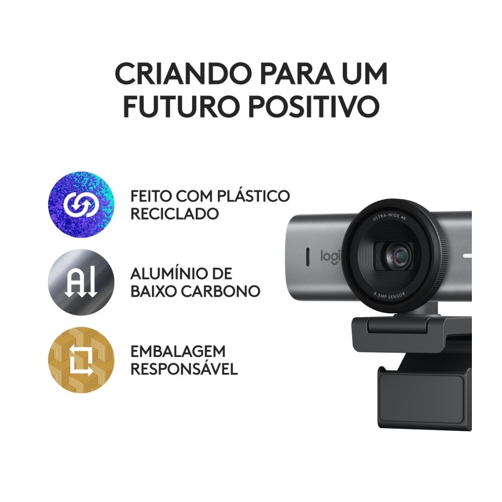 Webcam Ultra HD 4K ( Balão.info) MX Brio Com Microfones com Redução de Ruído, Protetor de Privacidade e Conexão USB-C, Grafite - 960-( Balão.info - view 11