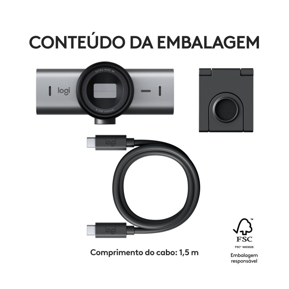 Webcam Ultra HD 4K ( Balão.info) MX Brio Com Microfones com Redução de Ruído, Protetor de Privacidade e Conexão USB-C, Grafite - 960-( Balão.info - view 12