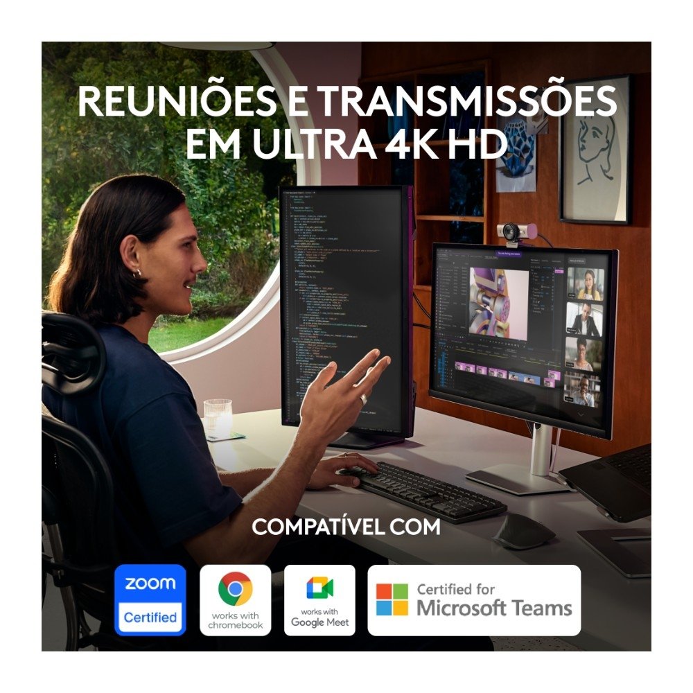 Webcam Ultra HD 4K ( Balão.info) MX Brio Com Microfones com Redução de Ruído, Protetor de Privacidade e Conexão USB-C, Grafite - 960-( Balão.info - view 3