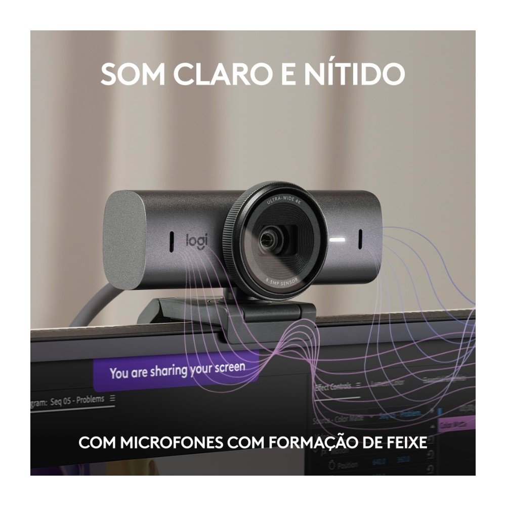 Webcam Ultra HD 4K ( Balão.info) MX Brio Com Microfones com Redução de Ruído, Protetor de Privacidade e Conexão USB-C, Grafite - 960-( Balão.info - view 5