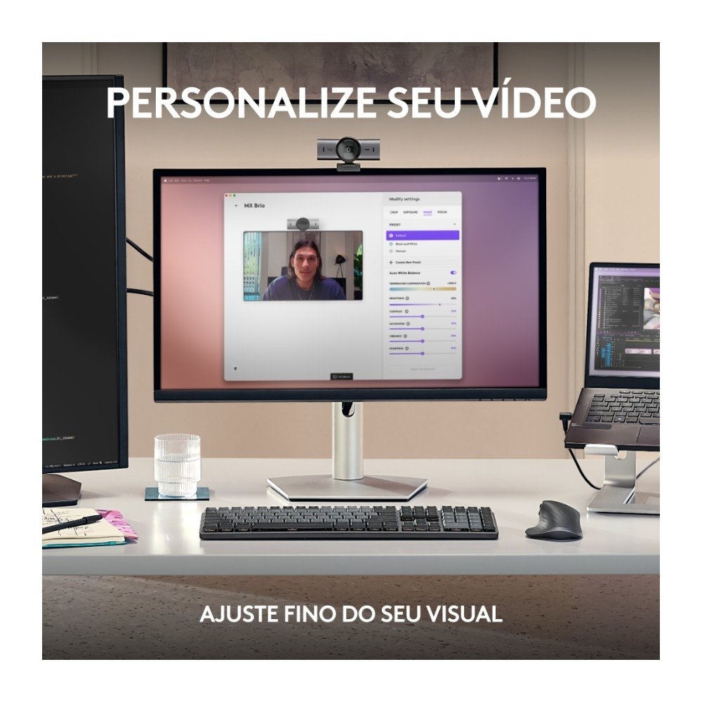 Webcam Ultra HD 4K ( Balão.info) MX Brio Com Microfones com Redução de Ruído, Protetor de Privacidade e Conexão USB-C, Grafite - 960-( Balão.info - view 6