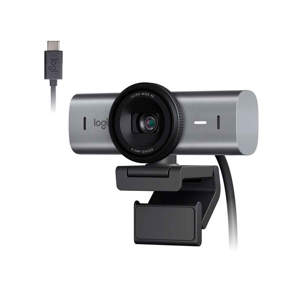 Webcam Ultra HD 4K Logitech MX Brio Com Microfones com Redução de Ruído, Protetor de Privacidade e Conexão USB-C, Grafite - 960-001548