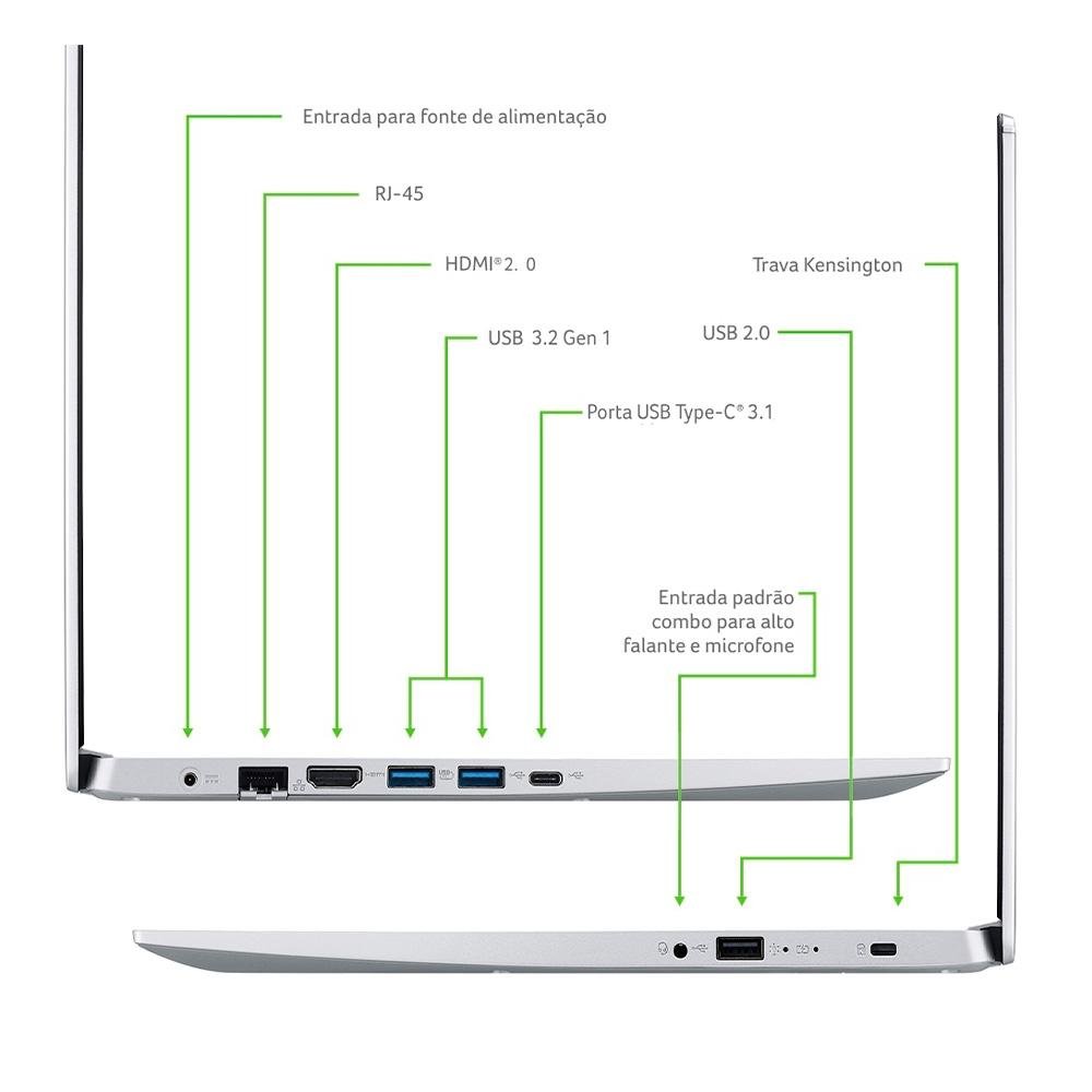 Notebook Acer Aspire 5 AMD Ryzen7-5700U, 16GB RAM, SSD 512GB, 15.6" FHD IPS, AMD Radeon, Linux, Prata - A515-45-R74N