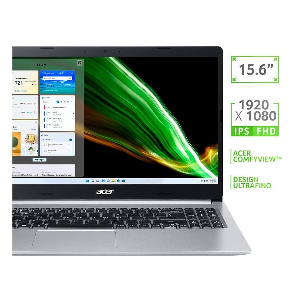 Notebook Acer Aspire 5 AMD Ryzen7-5700U, 16GB RAM, SSD 512GB, 15.6" FHD IPS, AMD Radeon, Linux, Prata - A515-45-R74N