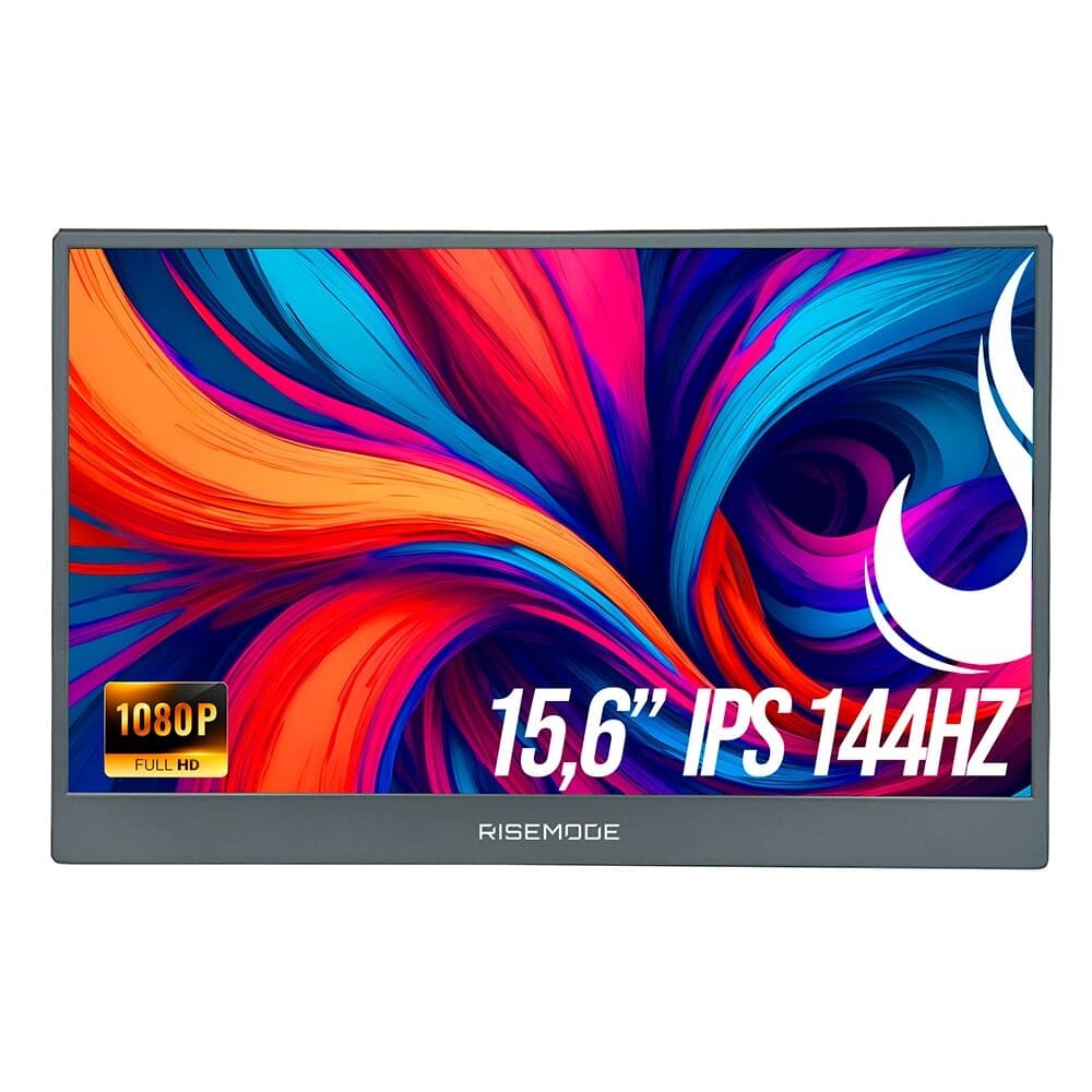 Monitor Portátil Gamer Rise Mode Portavision 15.6", Full HD, 144Hz, IPS, Mini HDMI, USB-C, Preto - RM-MPV-15-B-144FH