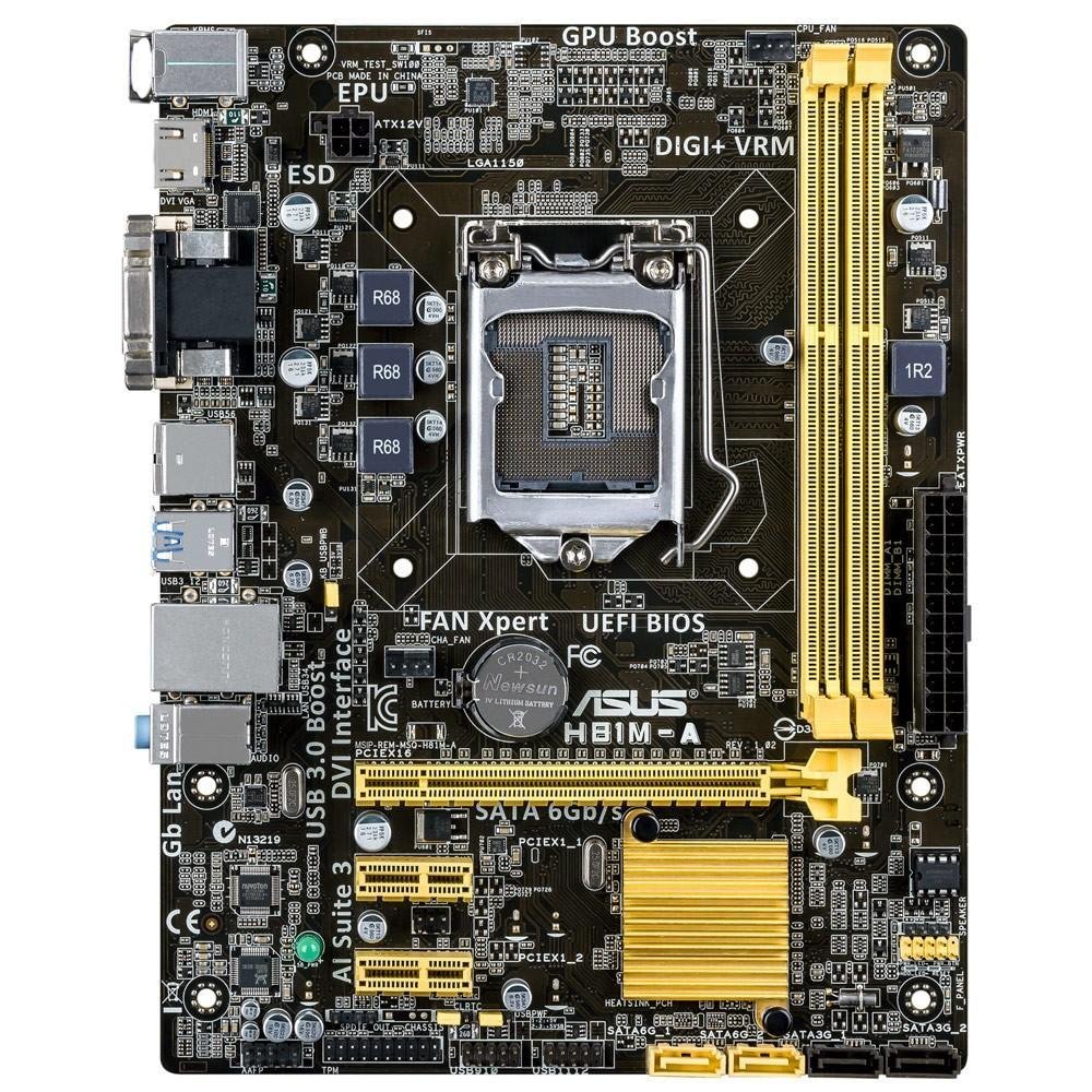 Placa-Mãe ASUS p/ Intel LGA 1150 mATX H81M-A/BR, 2xDDR3 HDMI/DVI/VGA,  5X Protection, USB3.0, SATA 6GB/s, Rede Gigabit, Bios UEFI