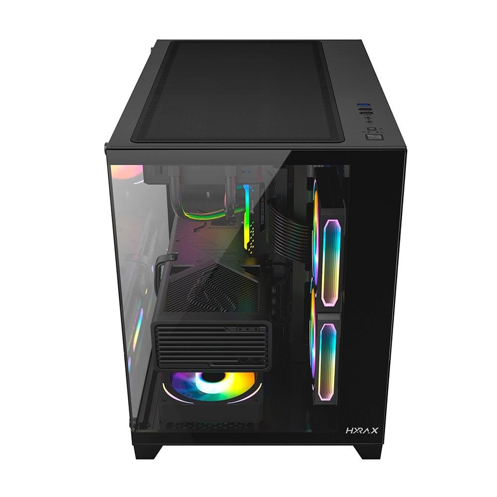 Imagem 4 de 7 do produto Gabinete Gamer Hyrax HGB730, Mini Tower, M-ATX, Frontal e Lateral em Vidro Temperado, Sem FANs, Preto - HGB730B