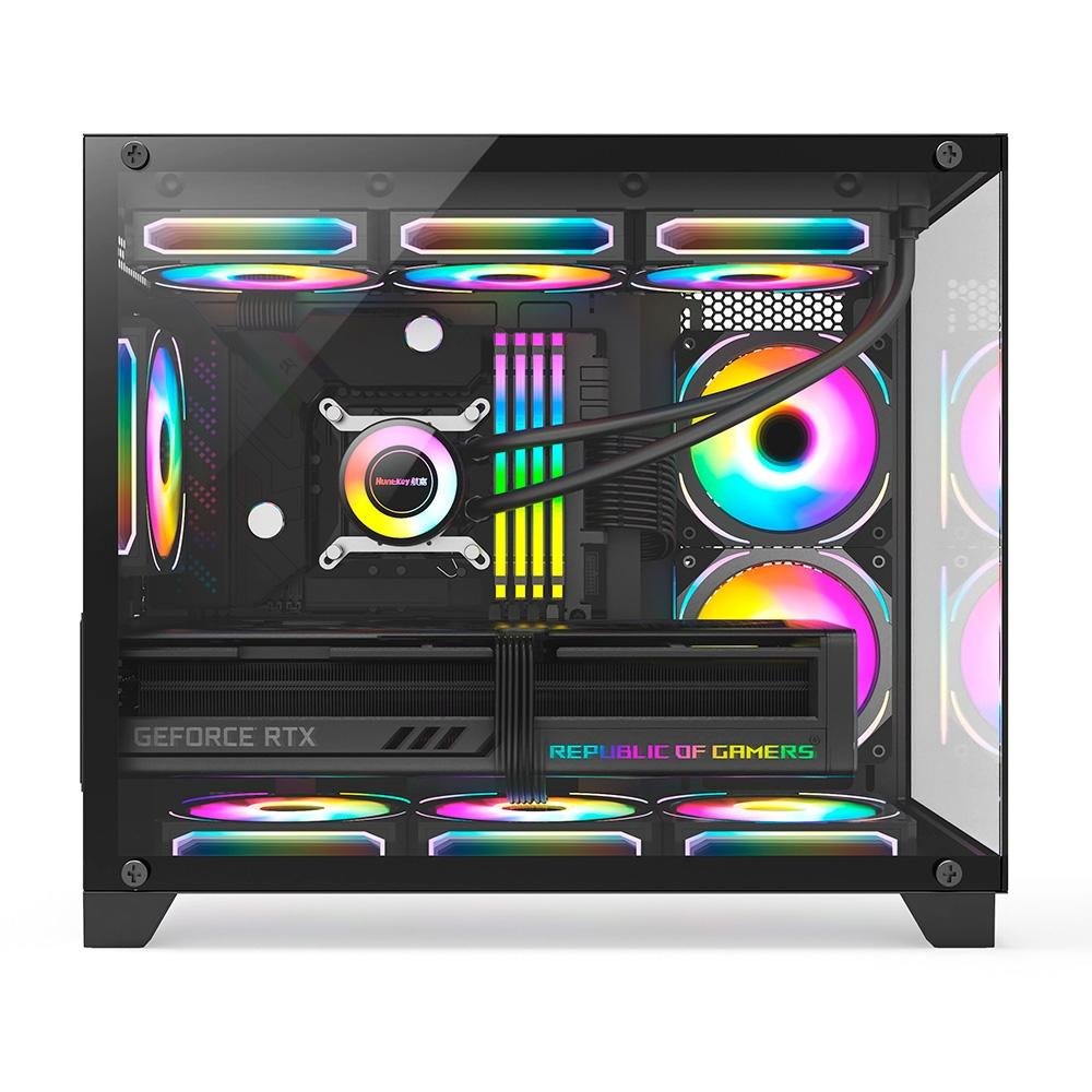 Imagem 5 de 7 do produto Gabinete Gamer Hyrax HGB730, Mini Tower, M-ATX, Frontal e Lateral em Vidro Temperado, Sem FANs, Preto - HGB730B
