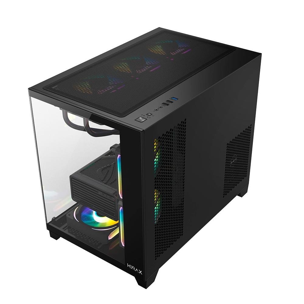 Imagem 7 de 7 do produto Gabinete Gamer Hyrax HGB730, Mini Tower, M-ATX, Frontal e Lateral em Vidro Temperado, Sem FANs, Preto - HGB730B