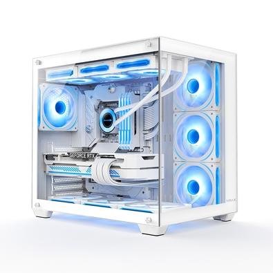 Gabinete Gamer Hyrax HGB740, Mid Tower ATX, Frontal e Lateral em Vidro Temperado, Sem FANs, Branco - HGB740W