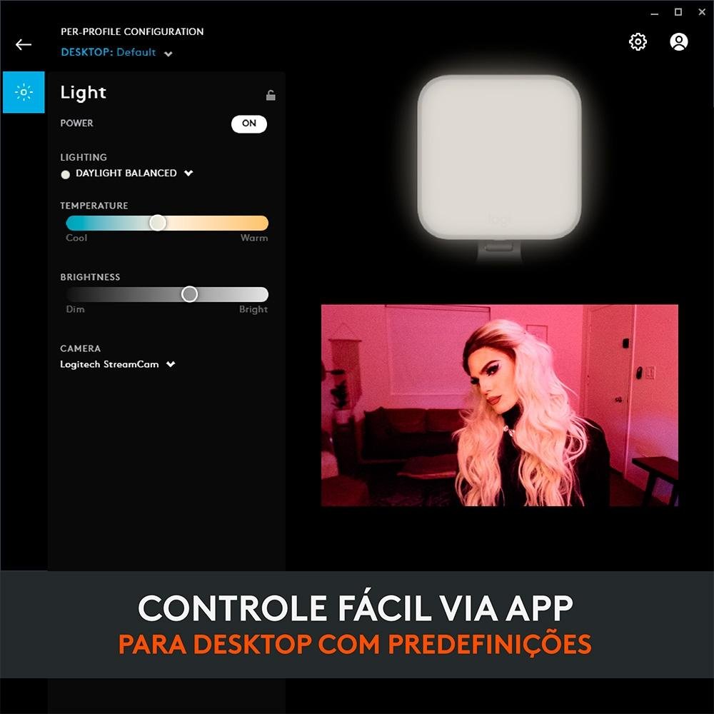 Imagem 9 de 15 do produto Iluminação de LED Premium Logitech G Litra Glow com Tecnologia TrueSoft, Braço Ajustável e Controle por App, para PC/Mac, Preto- 946-000031