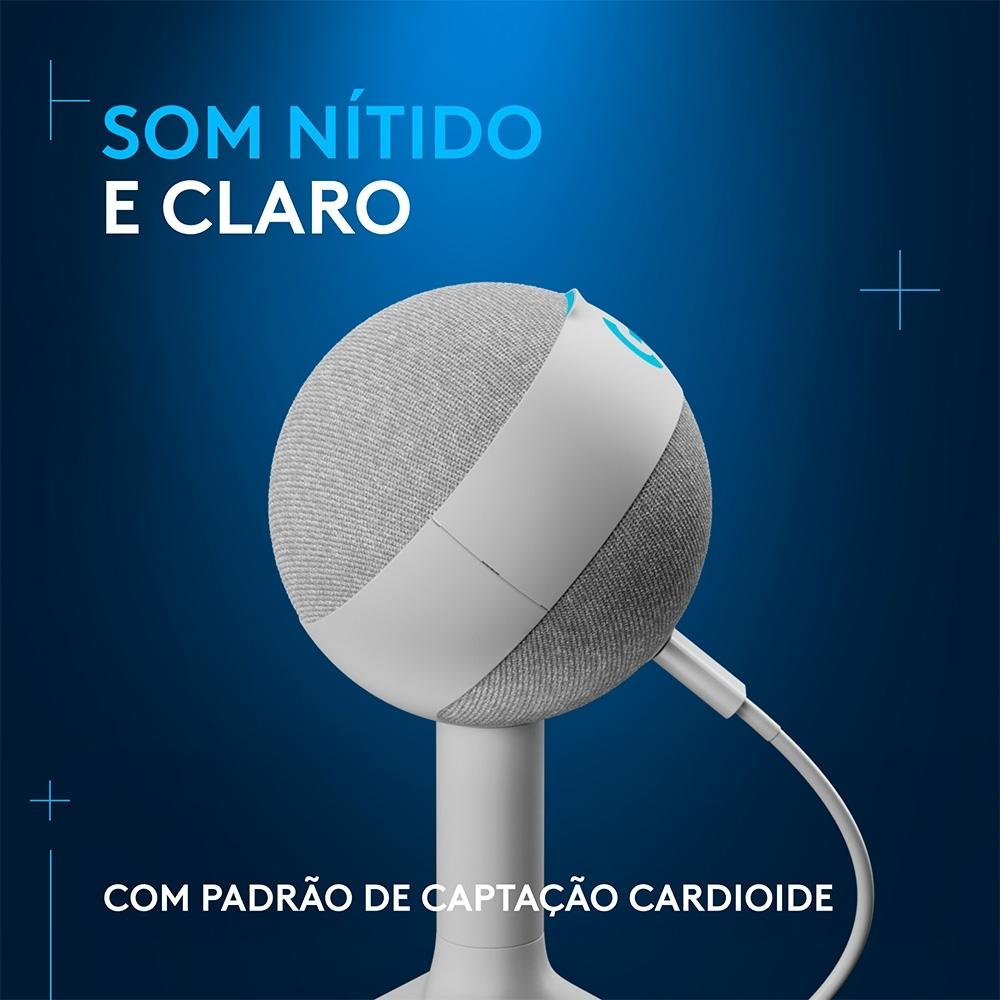 Microfone Gamer Logitech G Yeti Orb com RGB LIGHTSYNC, USB Plug and Play para Gravação de Conteúdo e Streaming, Branco - 988-000557