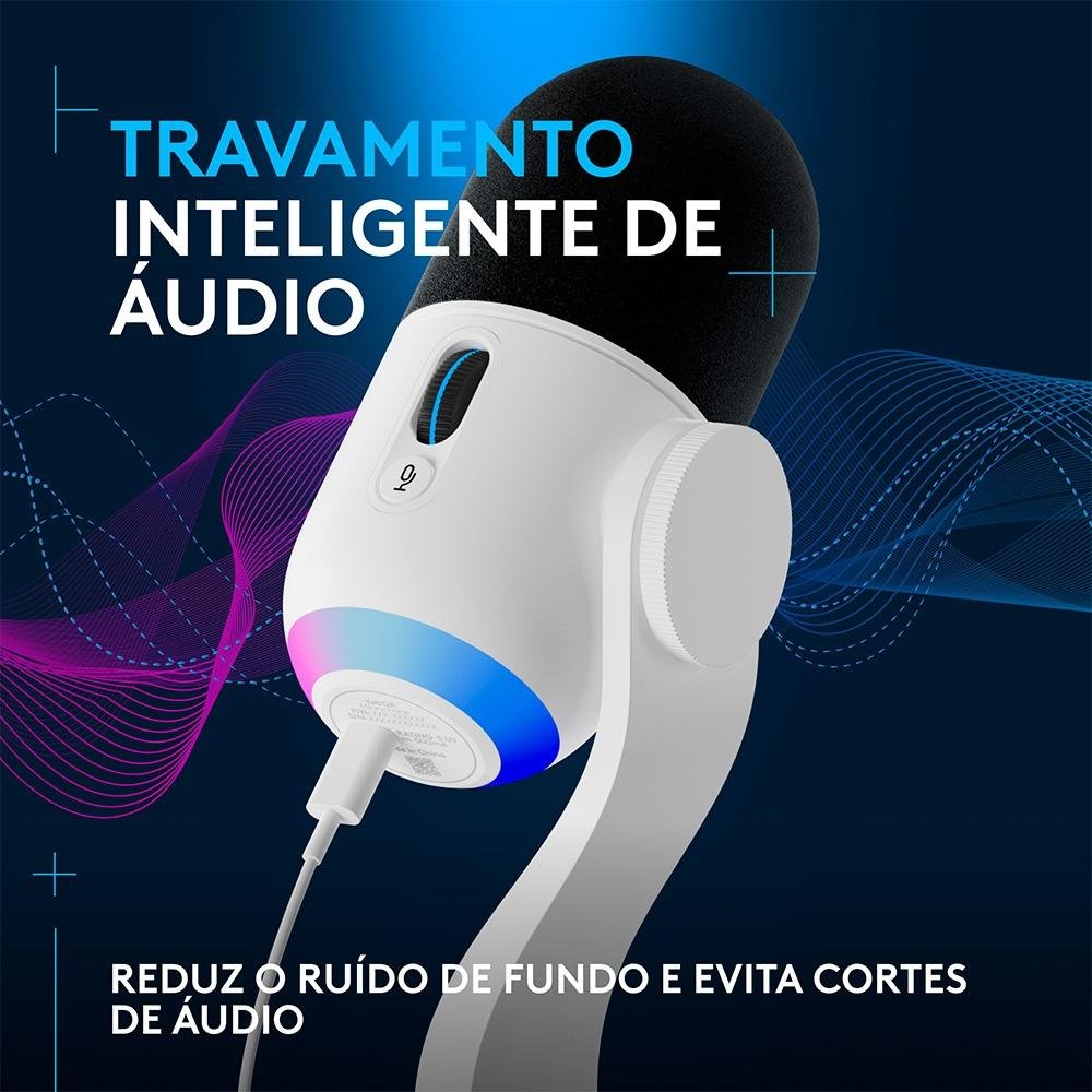Microfone Condensador Gamer Logitech G Yeti GX com RGB LIGHTSYNC, USB Plug and Play para Gravação de Conteúdo e Streaming,Branco- 988-000575