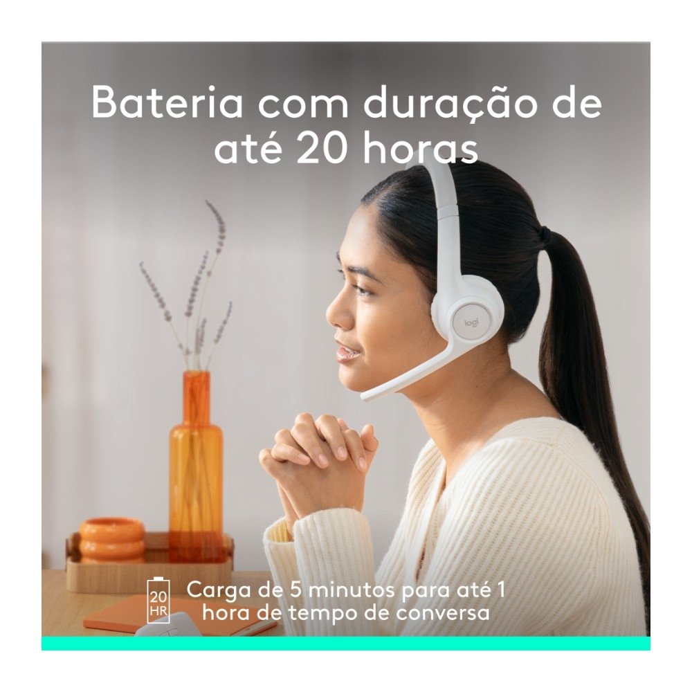 Headset Sem Fio ( Balão.info) Zone 300 Com Microfone com Cancelamento de Ruído, Conexão Bluetooth, Bateria Recarregável via USB-C, Branco- 981-( Balão.info - foto 5