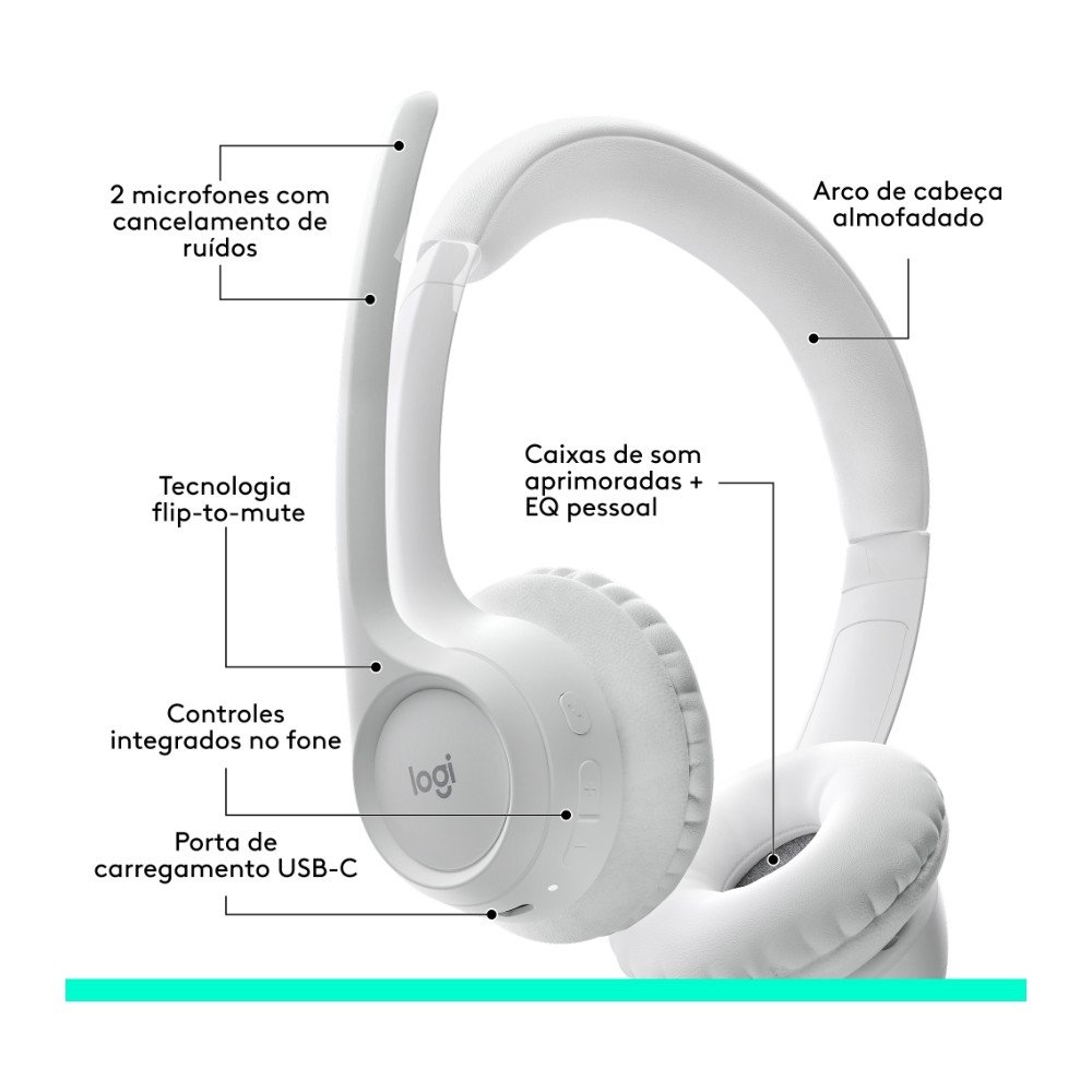 Headset Sem Fio Logitech Zone 300 Com Microfone com Cancelamento de Ruído, Conexão Bluetooth, Bateria Recarregável via USB-C, Branco- 981-001416 Headset Sem Fio Logitech Zone 300 Com Microfone com Cancelamento de Ruído, Conexão Bluetooth, Bateria Recarregável via USB-C, Branco- 981-001416