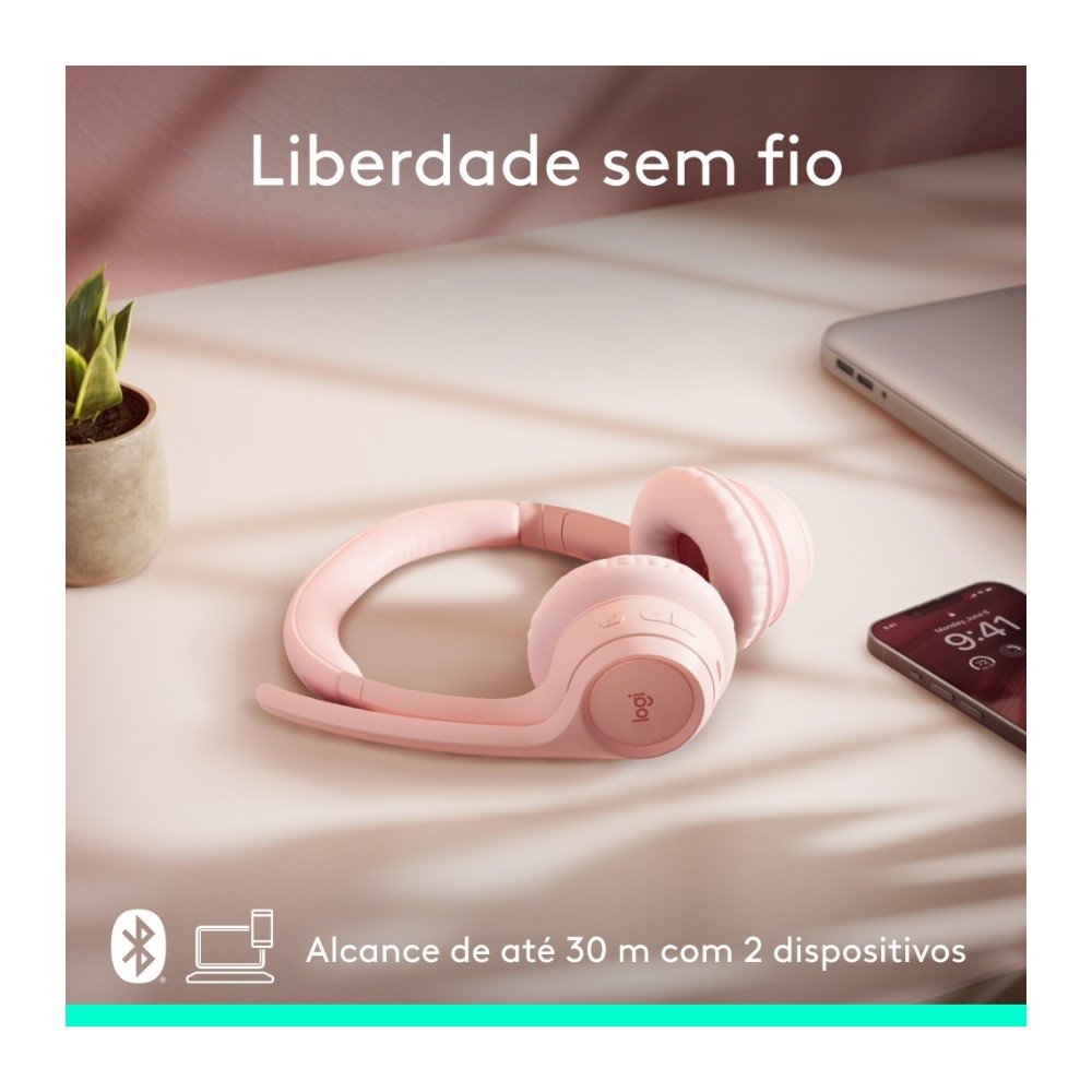 Headset Sem Fio ( Balão.info) Zone 300 Com Microfone com Cancelamento de Ruído, Conexão Bluetooth, Bateria Recarregável via USB-C, Rosa - 981-( Balão.info - foto 4