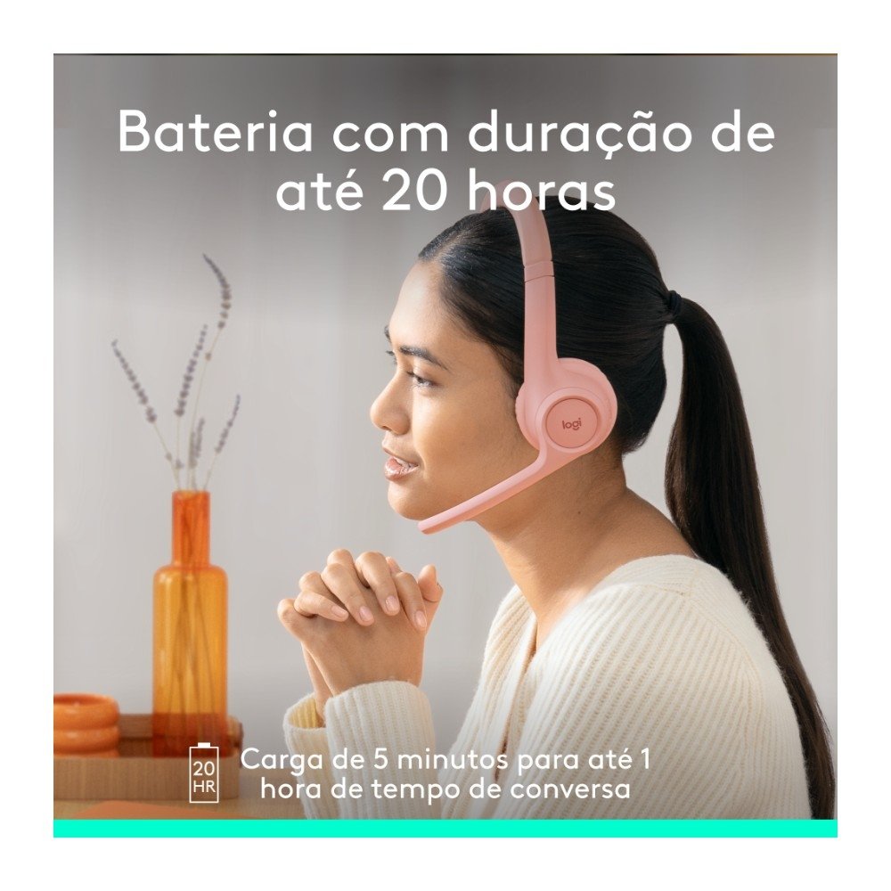 Headset Sem Fio ( Balão.info) Zone 300 Com Microfone com Cancelamento de Ruído, Conexão Bluetooth, Bateria Recarregável via USB-C, Rosa - 981-( Balão.info - foto 5