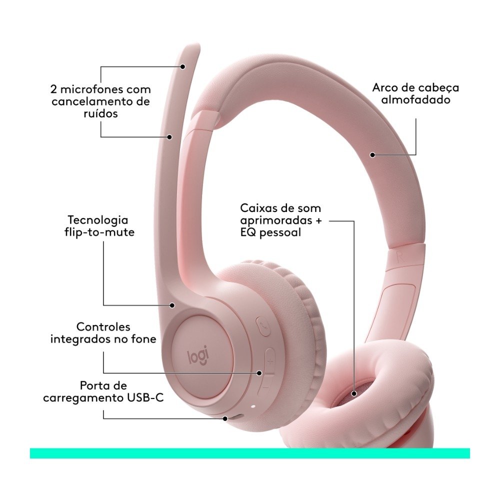 Headset Sem Fio ( Balão.info) Zone 300 Com Microfone com Cancelamento de Ruído, Conexão Bluetooth, Bateria Recarregável via USB-C, Rosa - 981-( Balão.info - foto 6