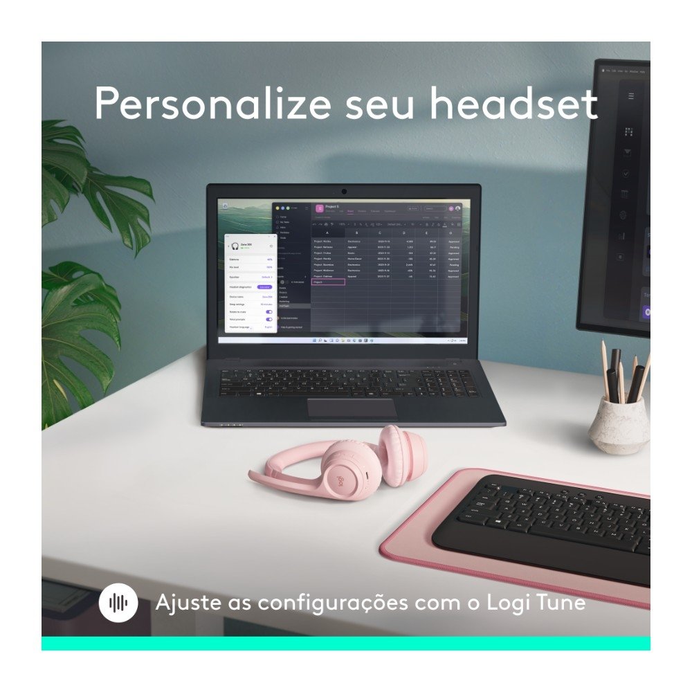 Headset Sem Fio ( Balão.info) Zone 300 Com Microfone com Cancelamento de Ruído, Conexão Bluetooth, Bateria Recarregável via USB-C, Rosa - 981-( Balão.info - foto 9