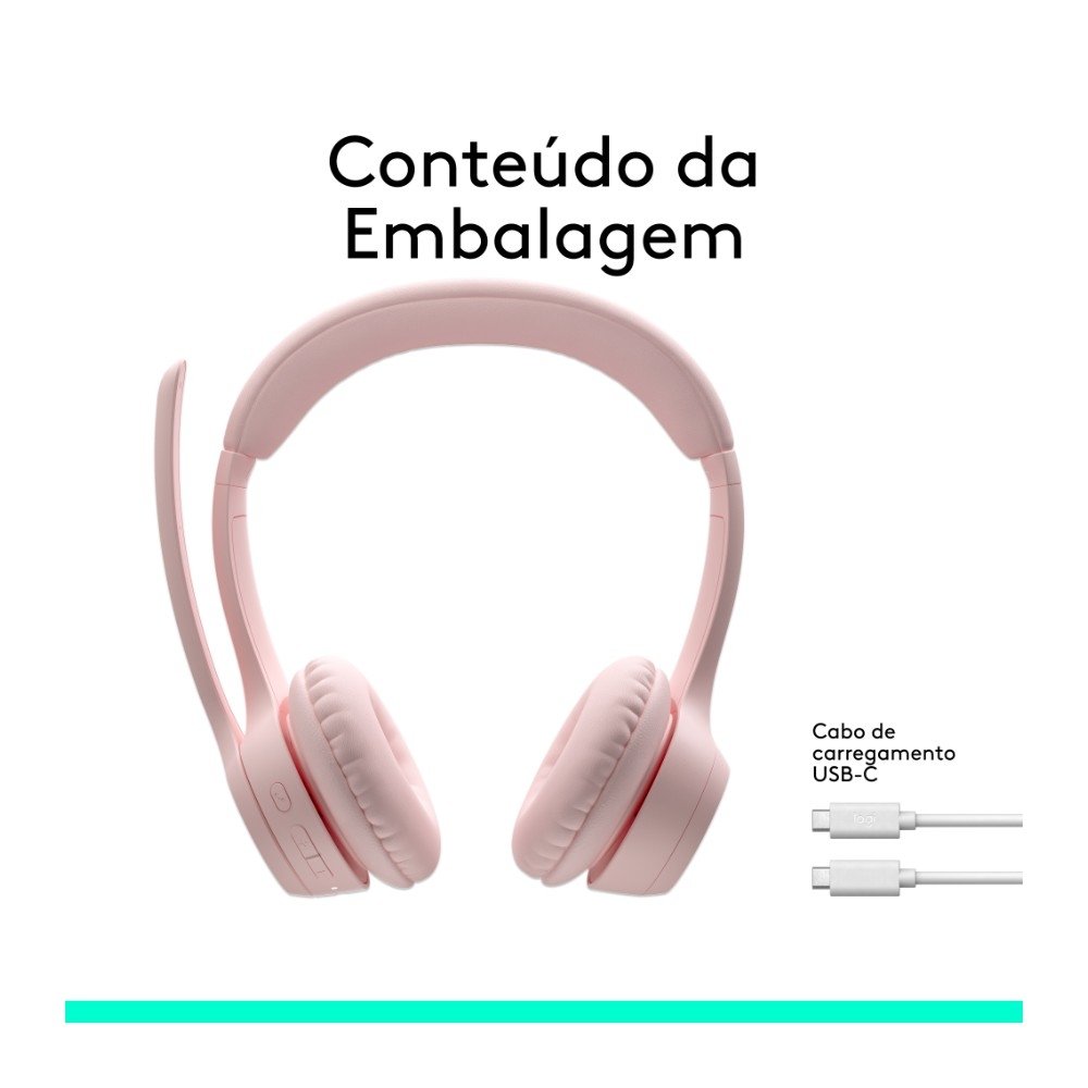 Headset Sem Fio ( Balão.info) Zone 300 Com Microfone com Cancelamento de Ruído, Conexão Bluetooth, Bateria Recarregável via USB-C, Rosa - 981-( Balão.info - foto 10