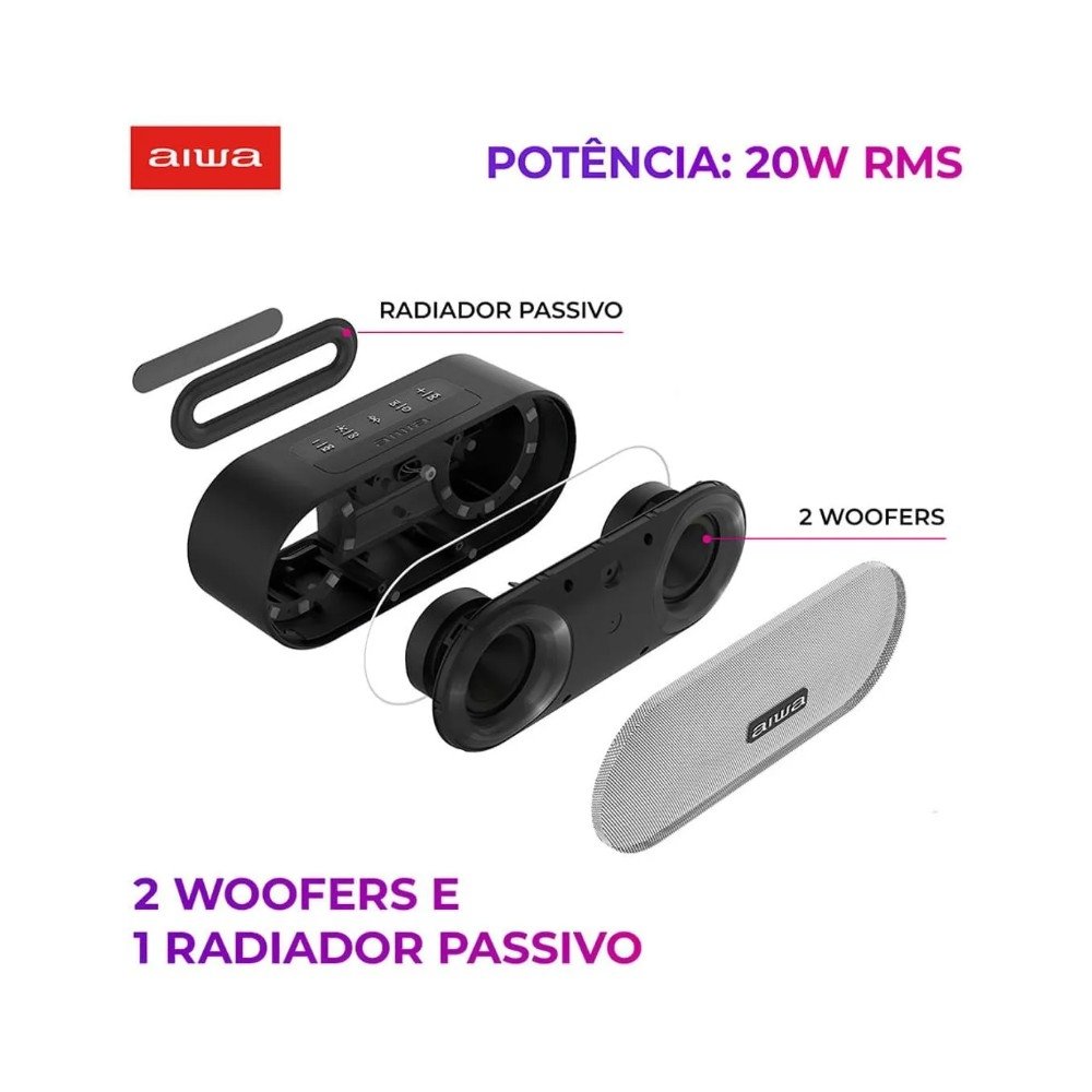 Caixa de Som Portátil Aiwa Speaker SP-01, Bluetooth, RGB, 20W RMS, IP65, 15 Horas de Bateria, USB, Preto - ( Balão.info)-02 - foto 2