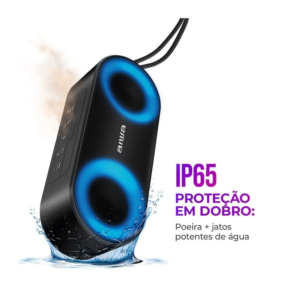 Caixa de Som Portátil Aiwa Speaker SP-01, Bluetooth, RGB, 20W RMS, IP65, 15 Horas de Bateria, USB, Preto - ( Balão.info)-02 - foto 3