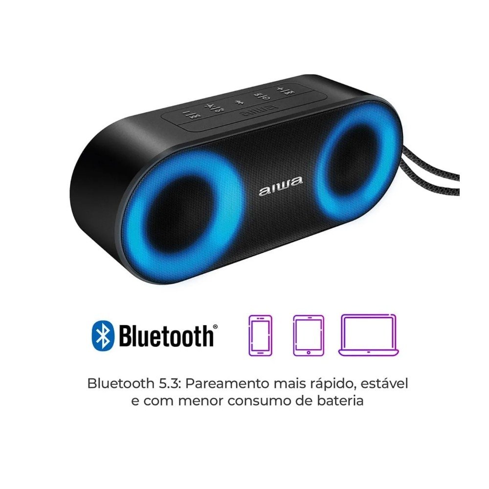 Caixa de Som Portátil Aiwa Speaker SP-01, Bluetooth, RGB, 20W RMS, IP65, 15 Horas de Bateria, USB, Preto - ( Balão.info)-02 - foto 6