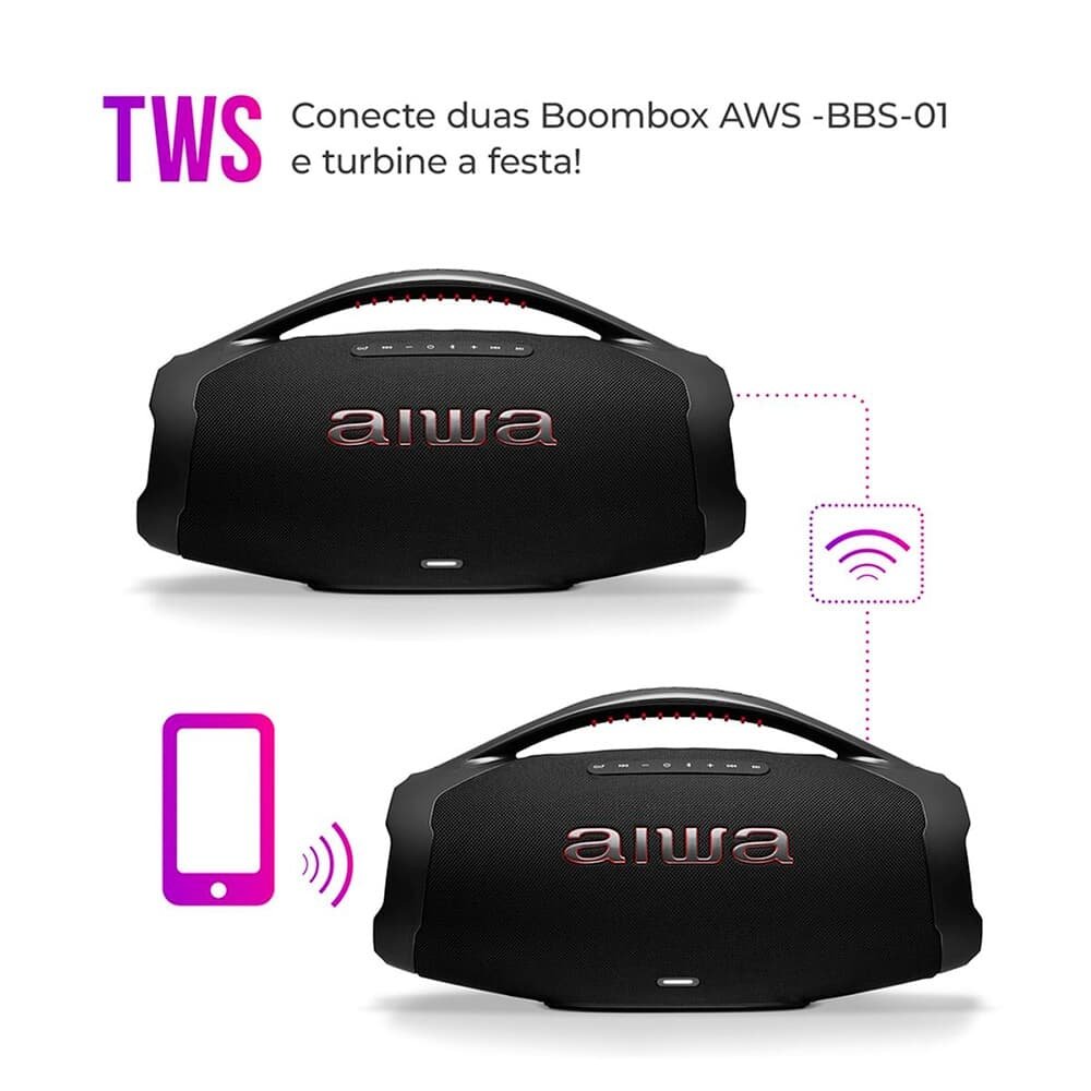Caixa de Som Aiwa Boombox Plus BBS-01-B, Bluetooth, 200W RMS, IP66, 30 Horas de Bateria, Preto - 4899-01 - view 4
