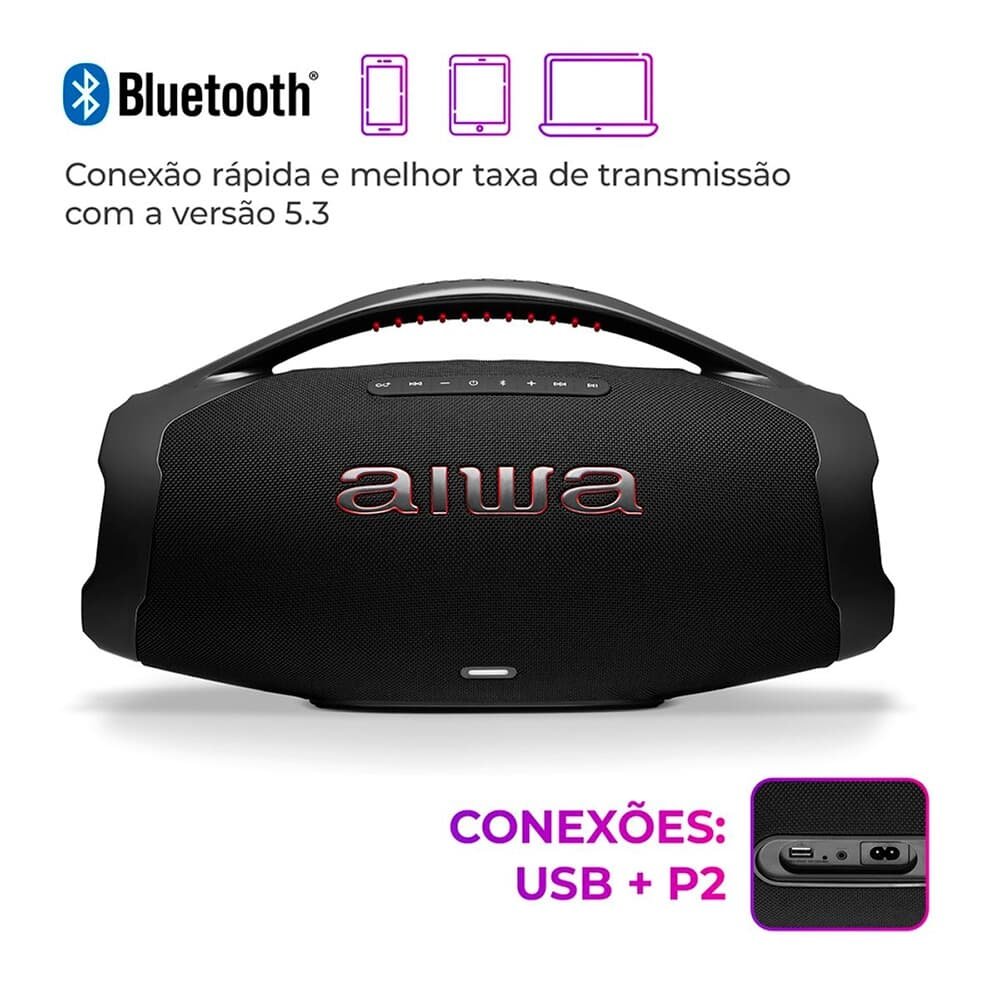 Caixa de Som Aiwa Boombox Plus BBS-01-B, Bluetooth, 200W RMS, IP66, 30 Horas de Bateria, Preto - 4899-01 - view 5