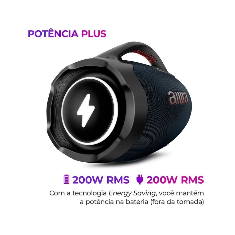 Caixa de Som Aiwa Boombox Plus BBS-01-LBL, Bluetooth, RGB, 200W RMS, IP66, 30 Horas de Bateria, preto - 9531-01 - view 3