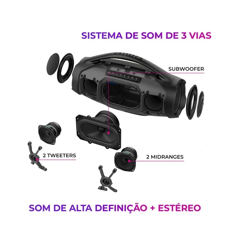 Caixa de Som Aiwa Boombox Plus BBS-01-LBL, Bluetooth, RGB, 200W RMS, IP66, 30 Horas de Bateria, preto - 9531-01 - view 4