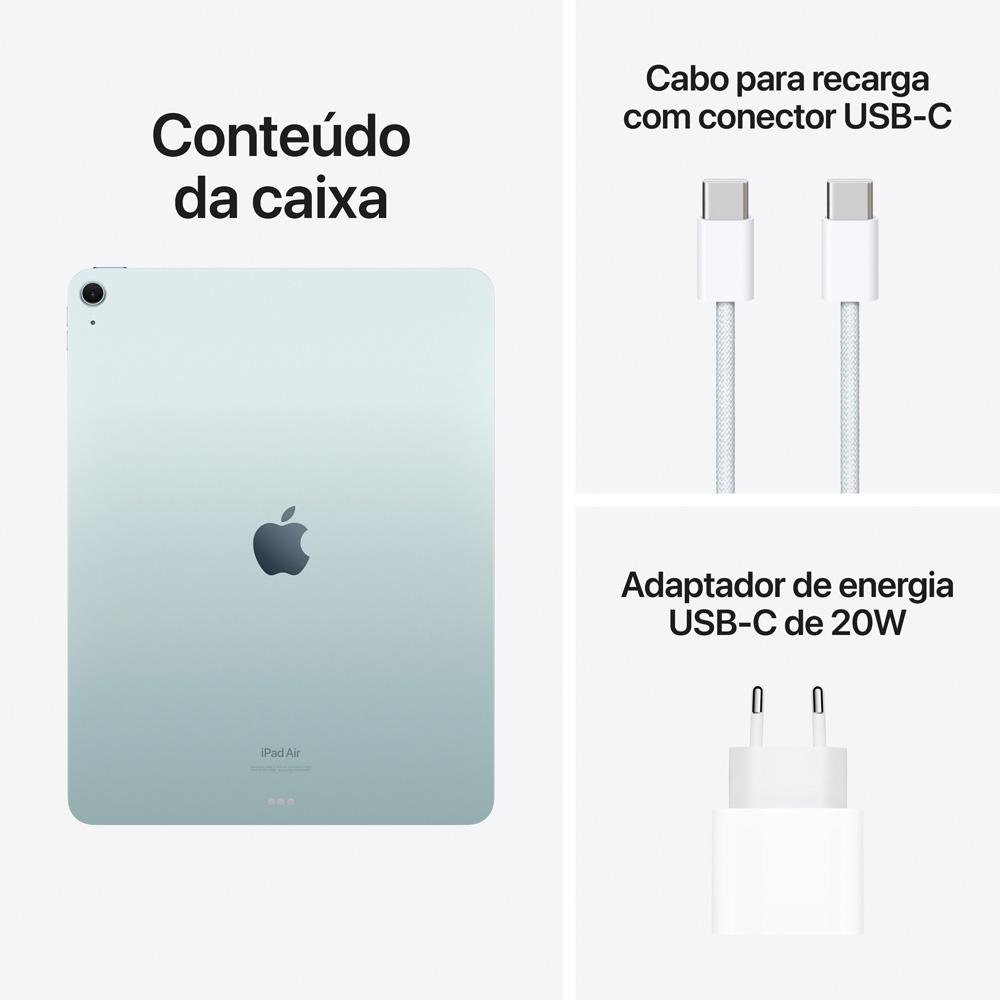 Imagem 10 de 10 do produto iPad Air Apple, Tela 13", 256GB, Chip M2, Wi-Fi, Câmera Traseira 12MP, iPadOS 17, Azul - MV2F3BZ/A