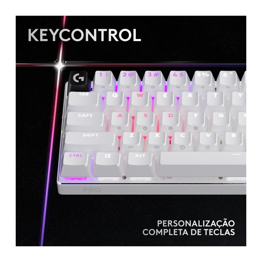 Teclado Sem Fio Mecânico Gamer Logitech G PRO X 60 Lightspeed, RGB, Bluetooth, Compatível com Windows, Branco - 920-011921