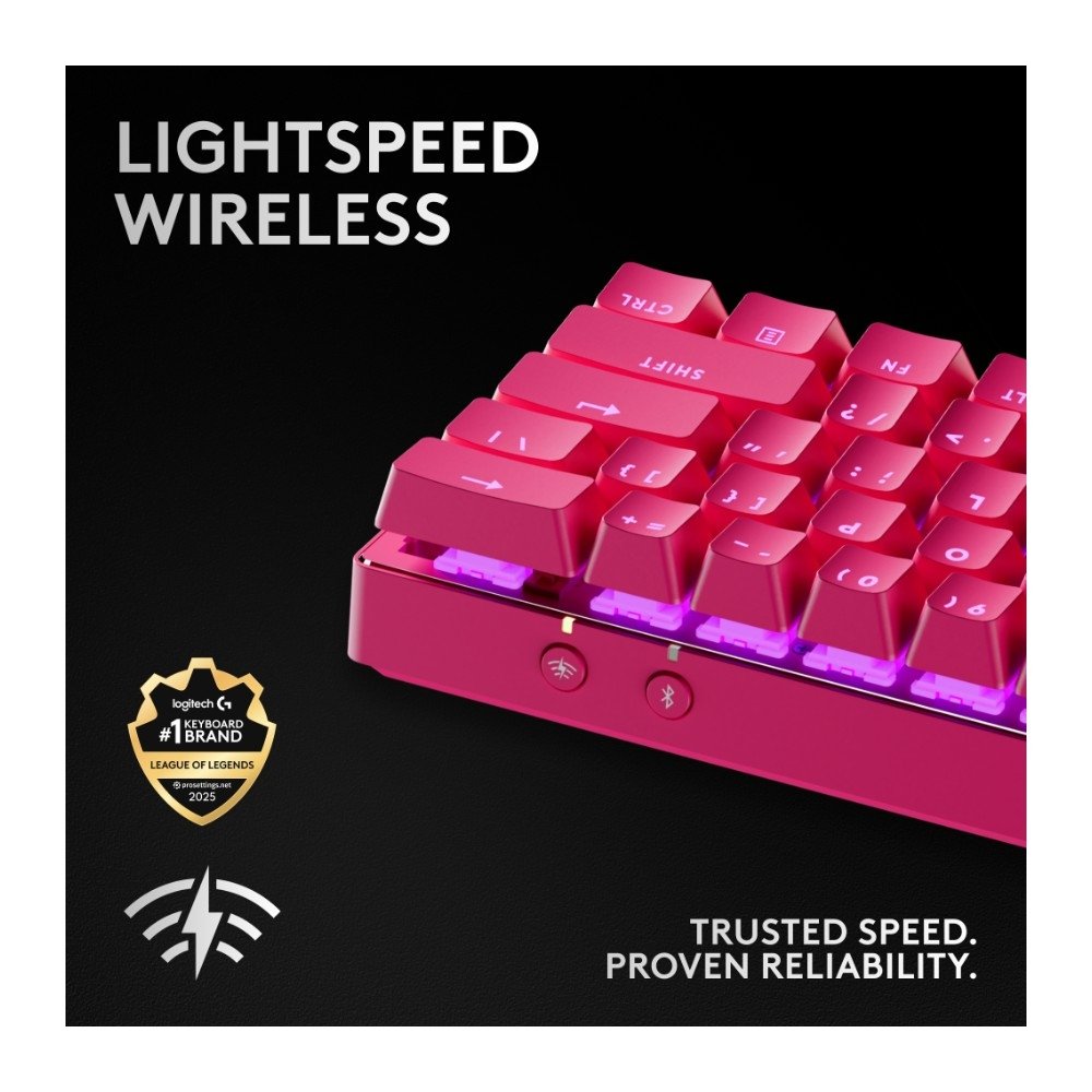 Teclado Sem Fio Mecânico Gamer Logitech G PRO X 60 Lightspeed, RGB, Bluetooth, Compatível com Windows, Rosa Magenta - 920-011940 - view 3