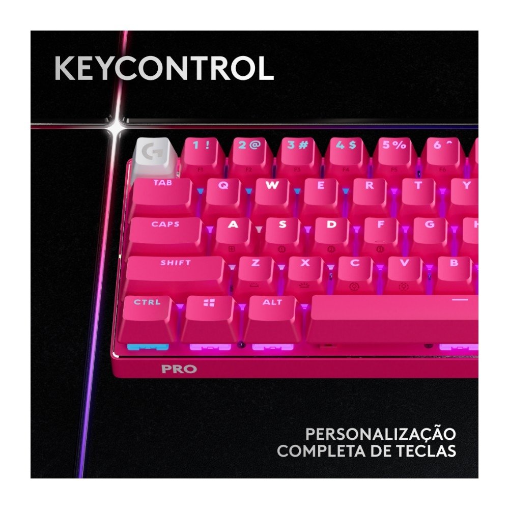 Teclado Sem Fio Mecânico Gamer Logitech G PRO X 60 Lightspeed, RGB, Bluetooth, Compatível com Windows, Rosa Magenta - 920-011940 - view 4