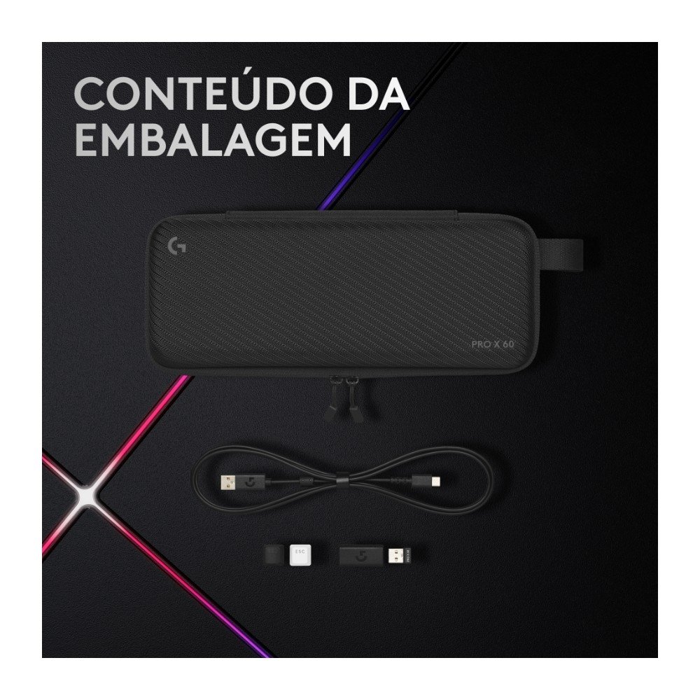 Teclado Sem Fio Mecânico Gamer Logitech G PRO X 60 Lightspeed, RGB, Bluetooth, Compatível com Windows, Rosa Magenta - 920-011940 - view 9