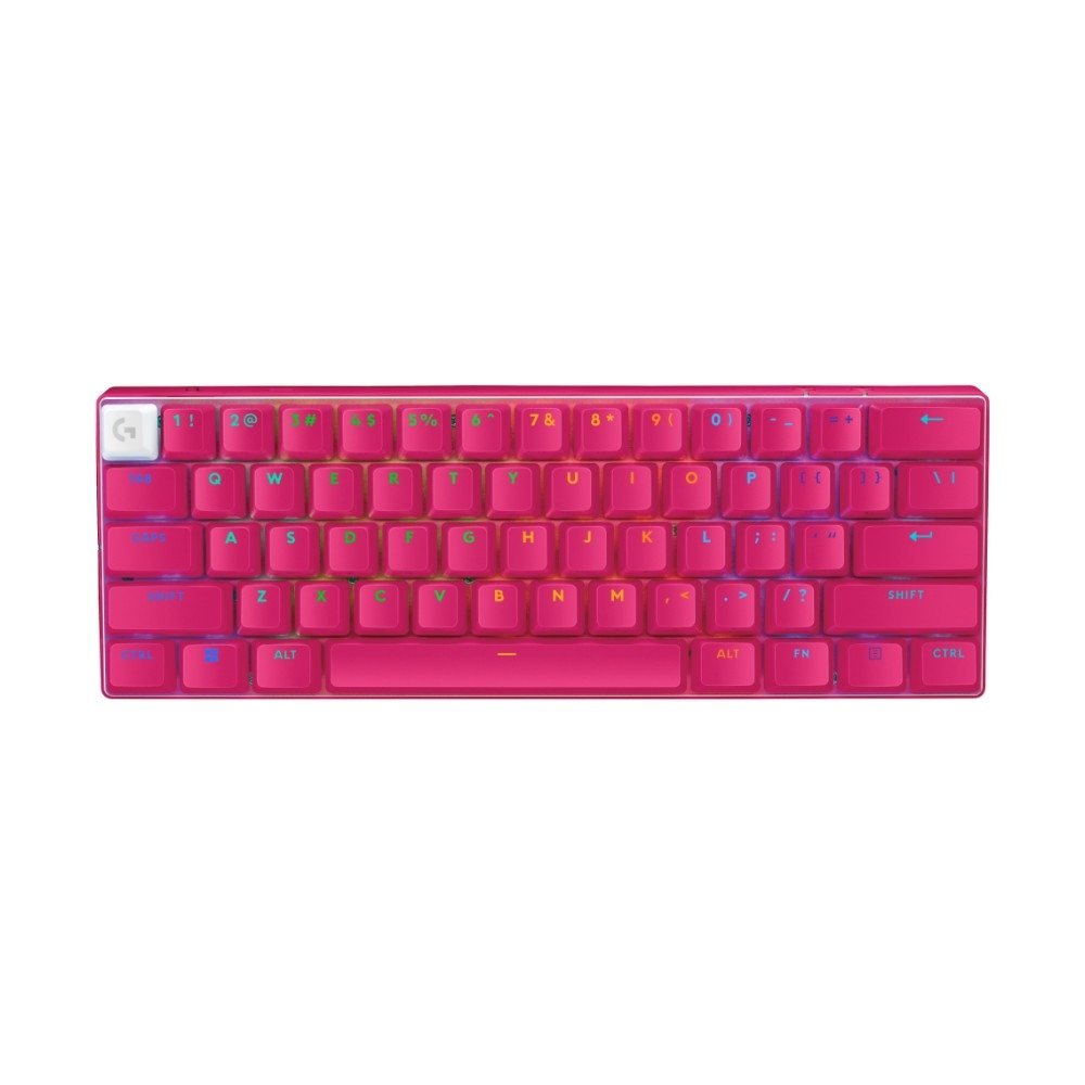 Teclado Sem Fio Mecânico Gamer Logitech G PRO X 60 Lightspeed, RGB, Bluetooth, Compatível com Windows, Rosa Magenta - 920-011940