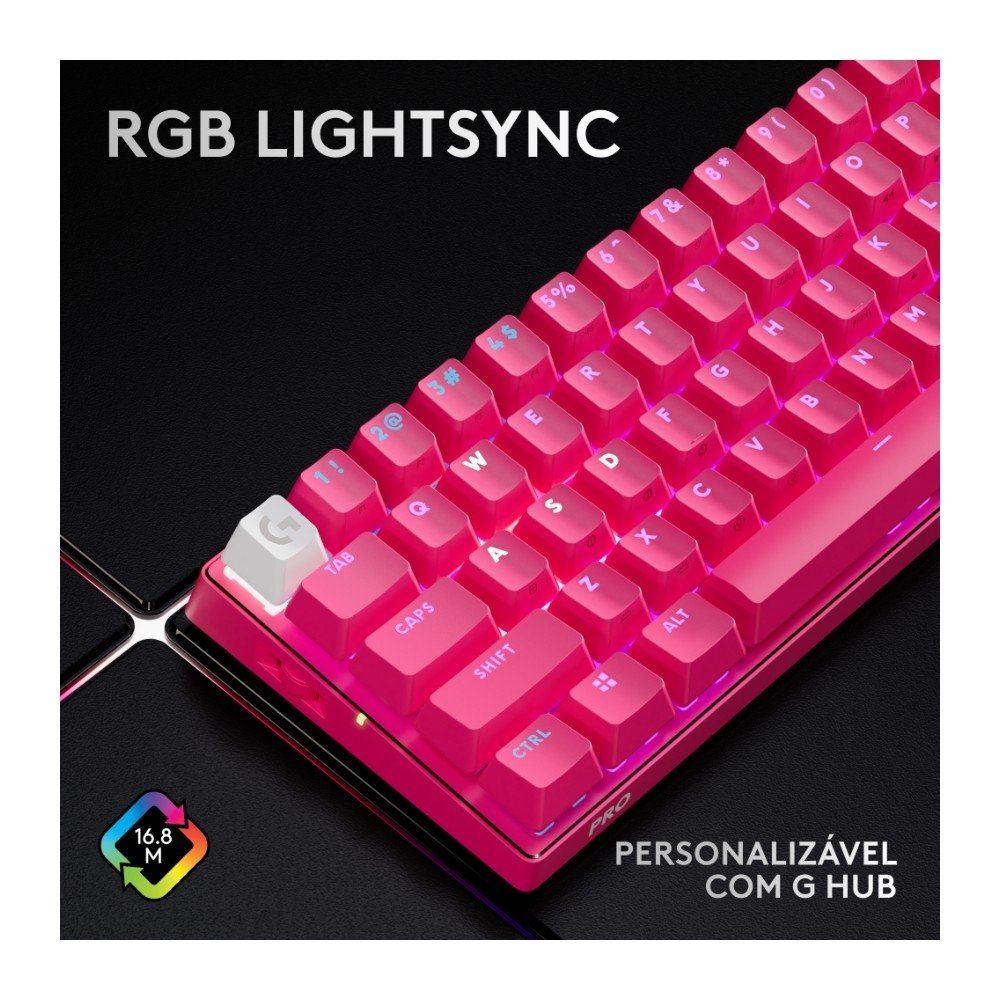 Teclado Sem Fio Mecânico Gamer Logitech G PRO X 60 Lightspeed, RGB, Bluetooth, Compatível com Windows, Rosa Magenta - 920-011940 - view 8
