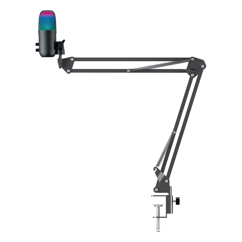 Imagem 4 de 7 do produto Microfone Gamer Rise Mode Elite 04 RGB, com Suporte de Mesa, Conexão P3 e USB-C, Plug & Play, Preto - RM-ME-04-B