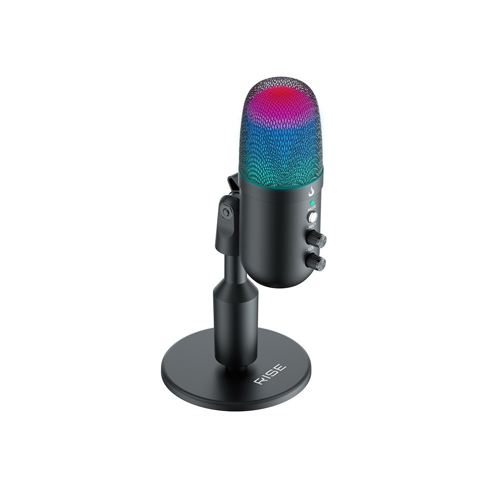 Imagem 5 de 7 do produto Microfone Gamer Rise Mode Elite 04 RGB, com Suporte de Mesa, Conexão P3 e USB-C, Plug & Play, Preto - RM-ME-04-B