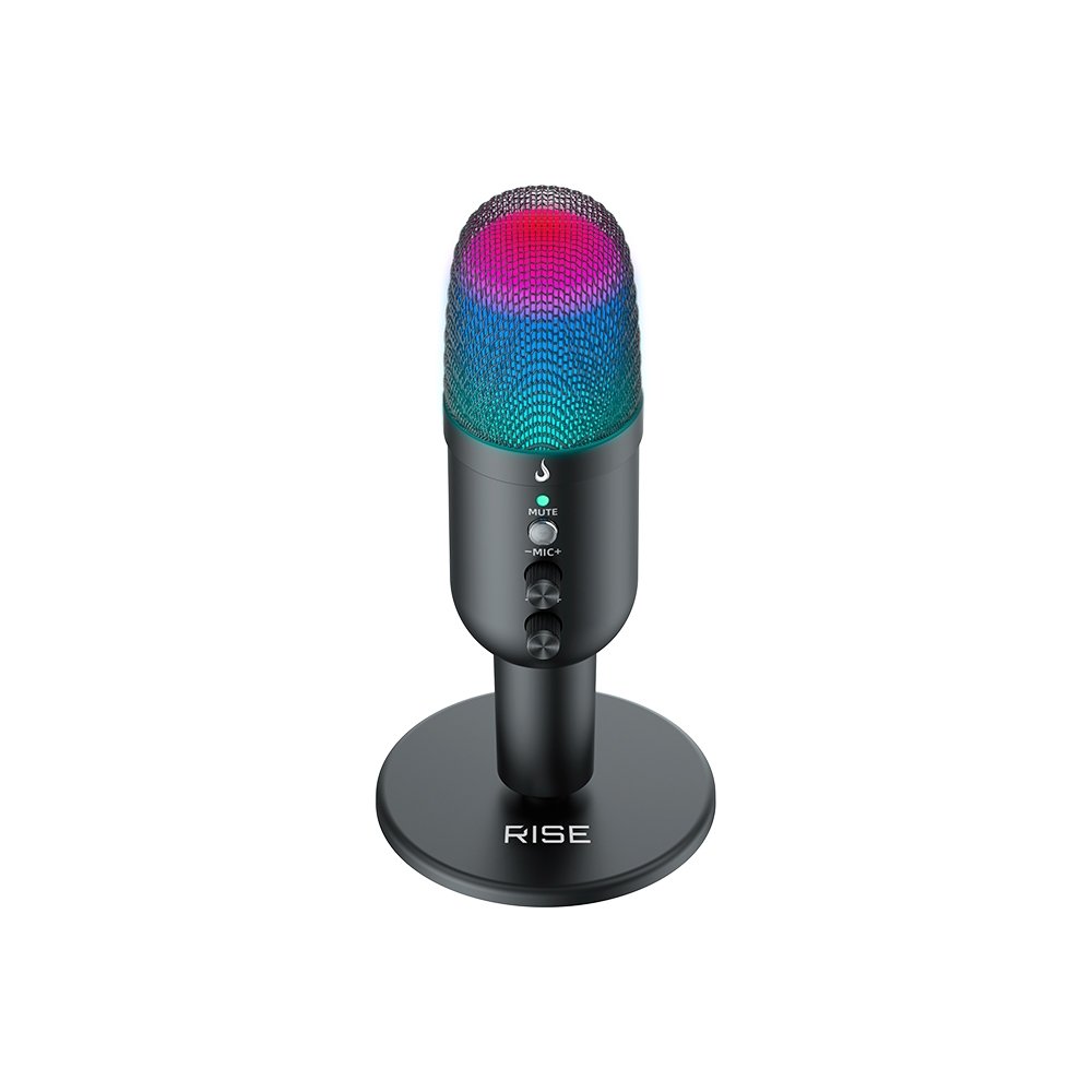 Imagem 6 de 7 do produto Microfone Gamer Rise Mode Elite 04 RGB, com Suporte de Mesa, Conexão P3 e USB-C, Plug & Play, Preto - RM-ME-04-B
