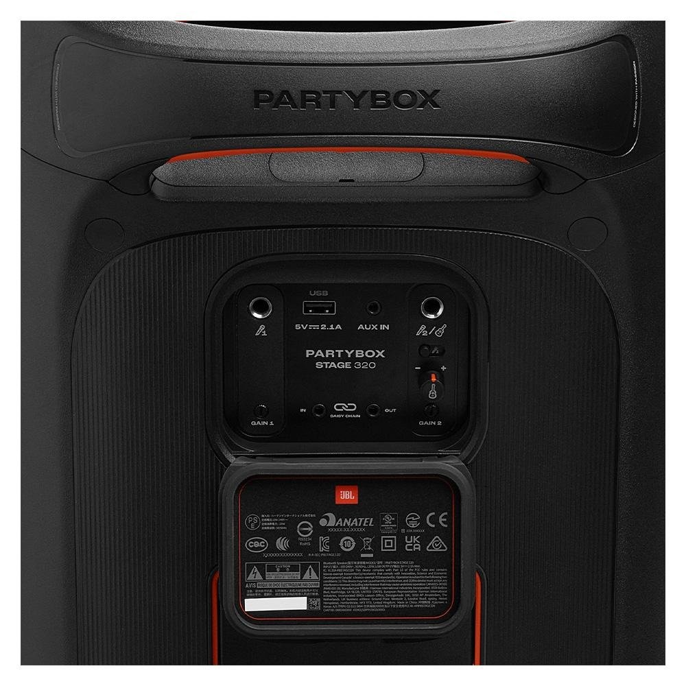 Imagem 10 de 13 do produto Caixa de Som Bluetooth JBL PartyBox Stage 320, 240W, Bateria até 18h e Luzes, Preto - JBLPBSTAGE320BR