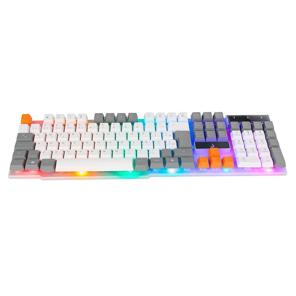 Teclado Semi-Mecânico Gamer Rise Mode G1, Rainbow, USB, Branco e Cinza - RM-TG-01-WG