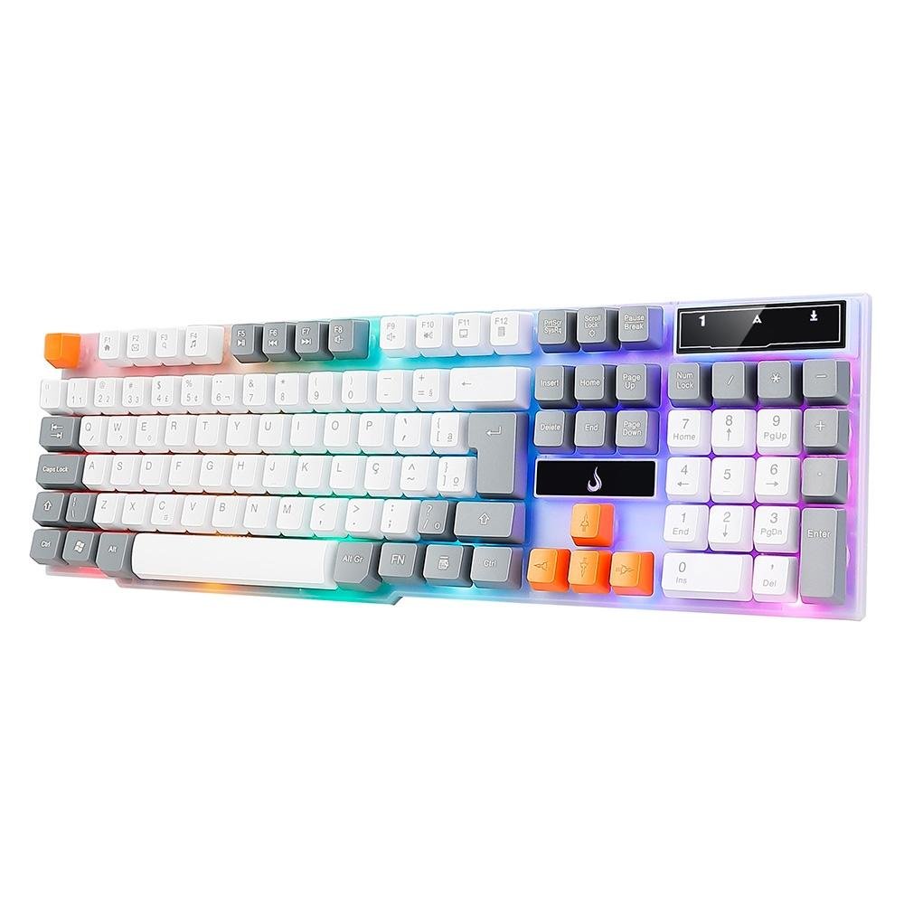Teclado Semi-Mecânico Gamer Rise Mode G1, Rainbow, USB, Branco e Cinza - RM-TG-01-WG