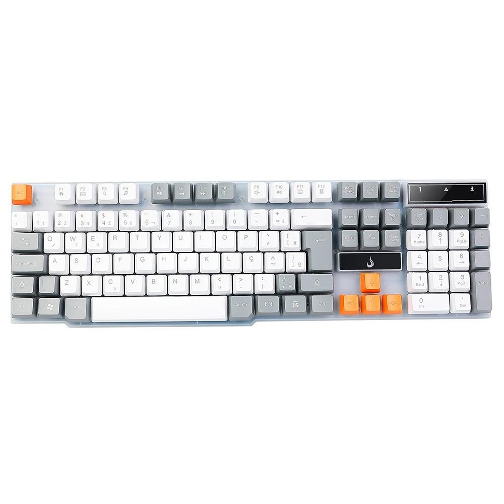 Teclado Semi-Mecânico Gamer Rise Mode G1, Rainbow, USB, Branco e Cinza - RM-TG-01-WG
