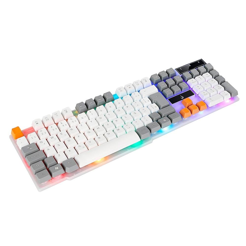 Teclado Semi-Mecânico Gamer Rise Mode G1, Rainbow, USB, Branco e Cinza - RM-TG-01-WG