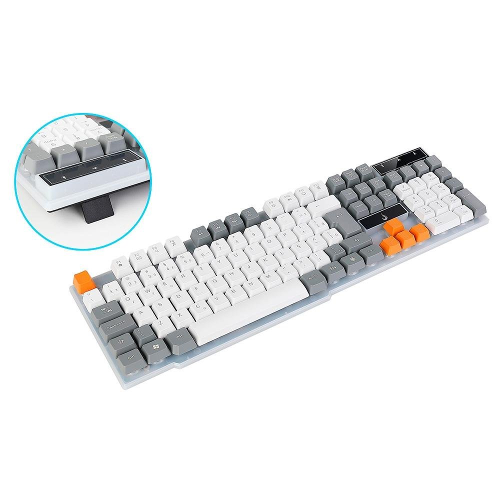 Teclado Semi-Mecânico Gamer Rise Mode G1, Rainbow, USB, Branco e Cinza - RM-TG-01-WG