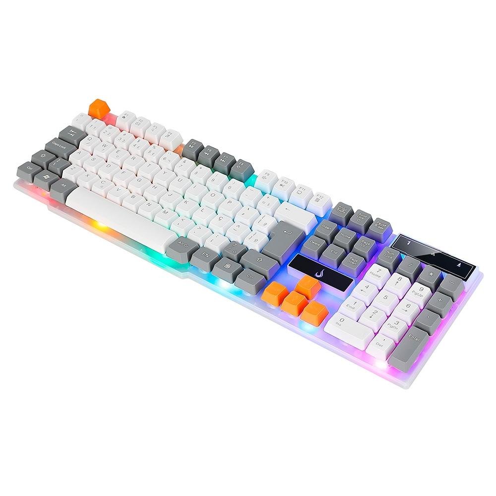 Teclado Semi-Mecânico Gamer Rise Mode G1, Rainbow, USB, Branco e Cinza - RM-TG-01-WG